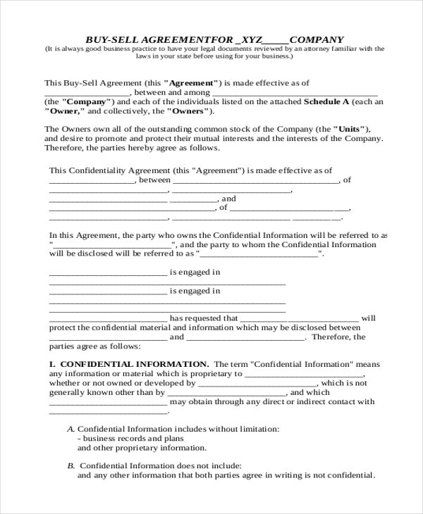 buy sell agreement form