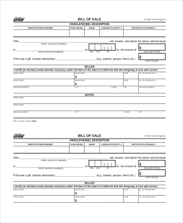 Printable Dmv Bill Of Sale