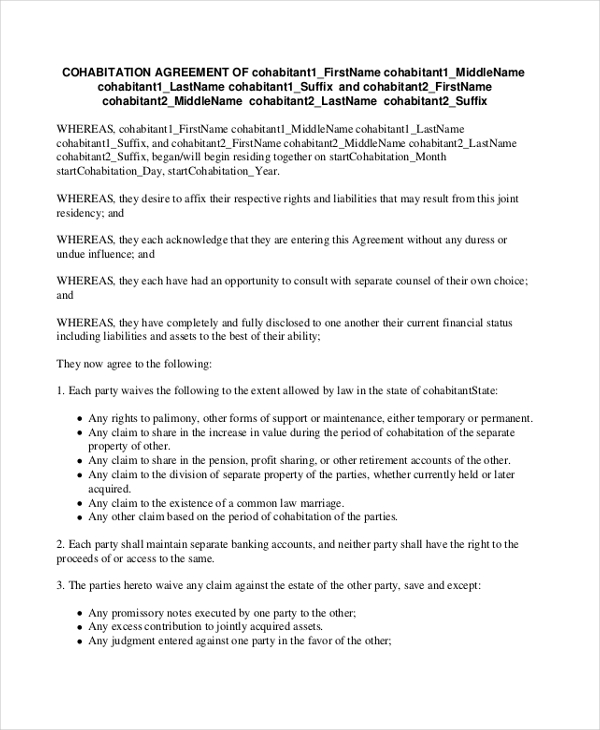 FREE 8+ Sample Cohabitation Agreement Forms in PDF | MS Word