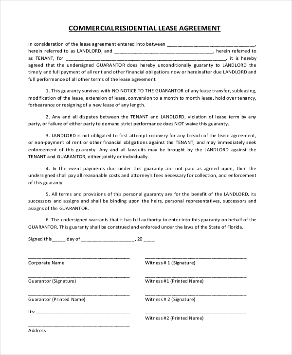 commercial residential lease agreement