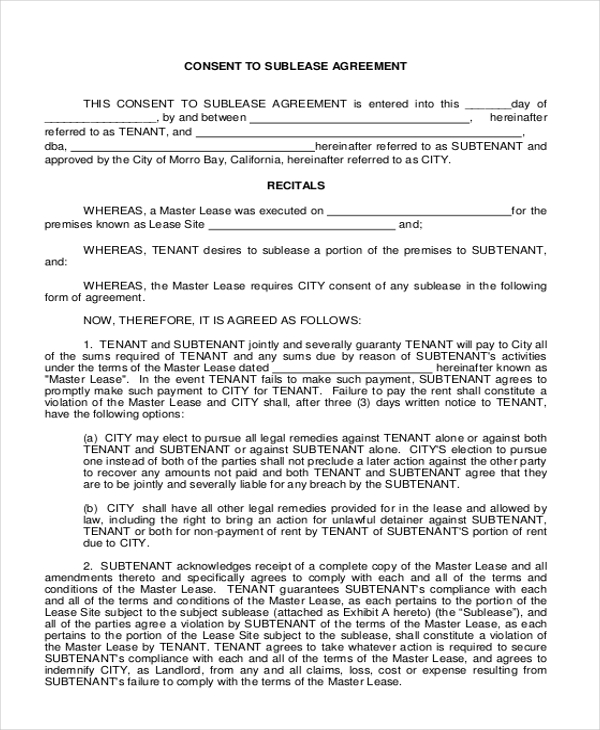 FREE 11+ Sample Sublease Agreement Forms in PDF | MS Word