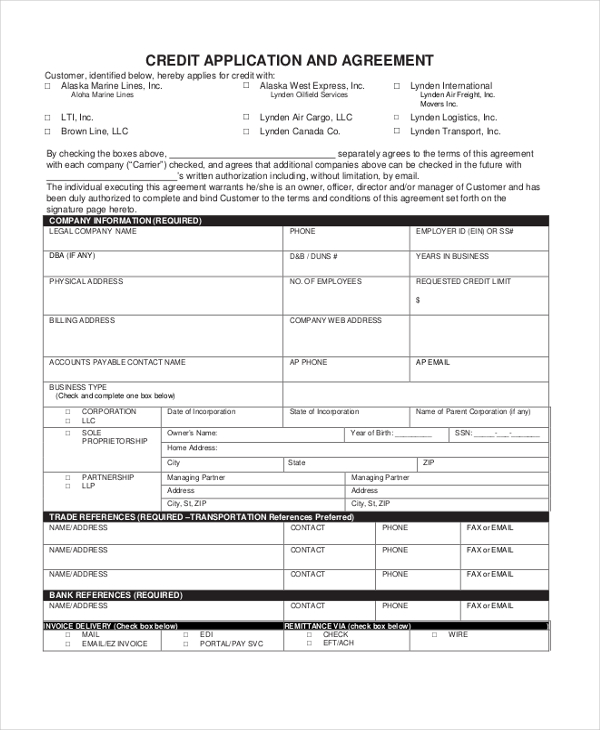 credit application and agreement