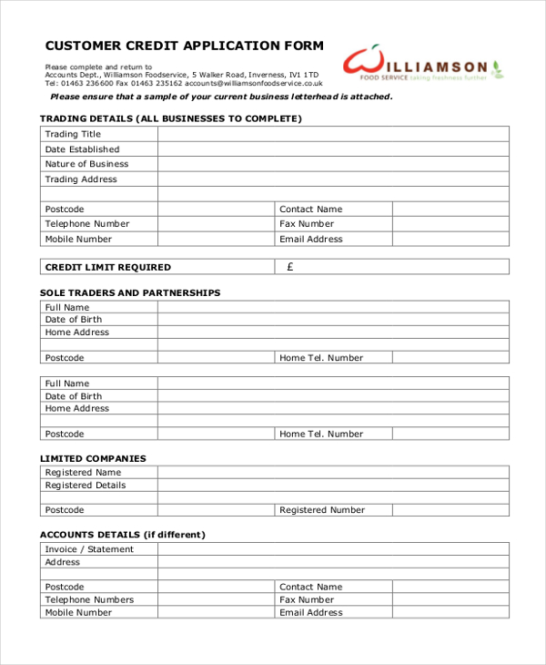 customer credit application form