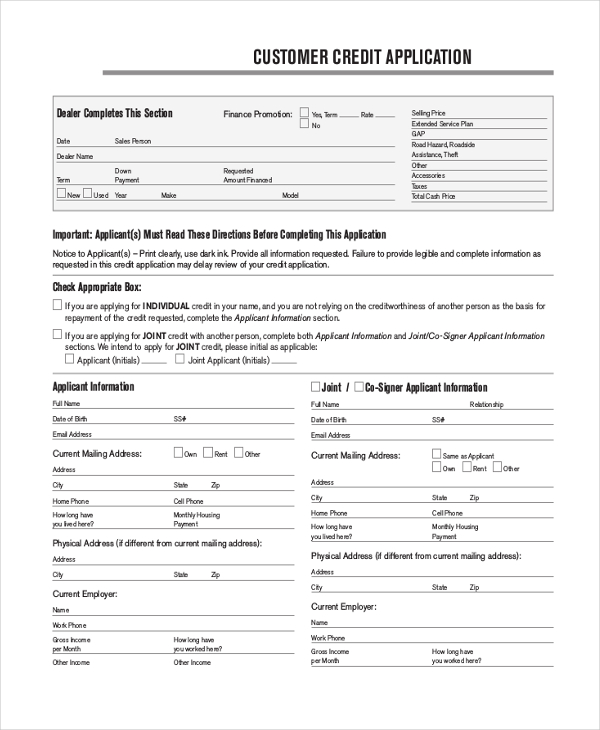 Free 12 Sample Credit Application Form In Pdf Ms Word Excel 9095