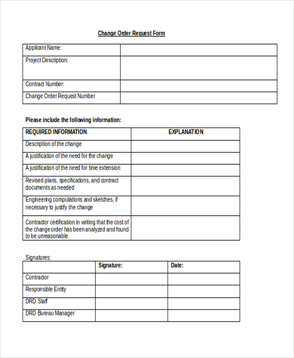 Free Change Order Template from images.sampleforms.com