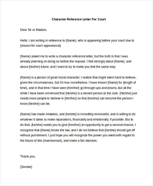 Letter Of Good Character For Court from images.sampleforms.com