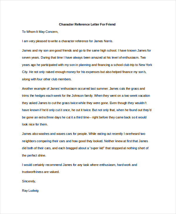Reference Letter For A Friend Pdf