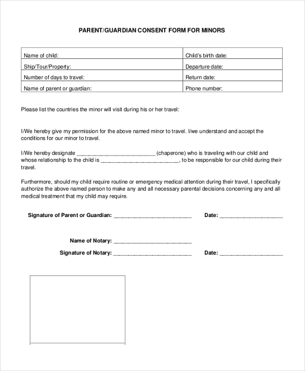 parental consent child travel form