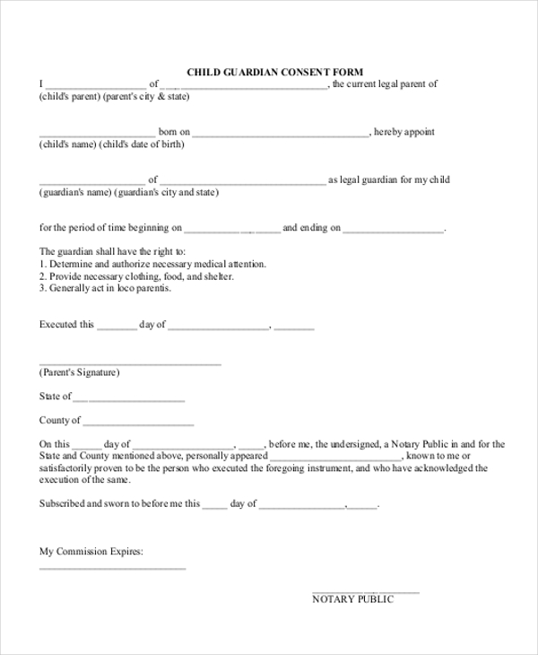 child guardianship consent form