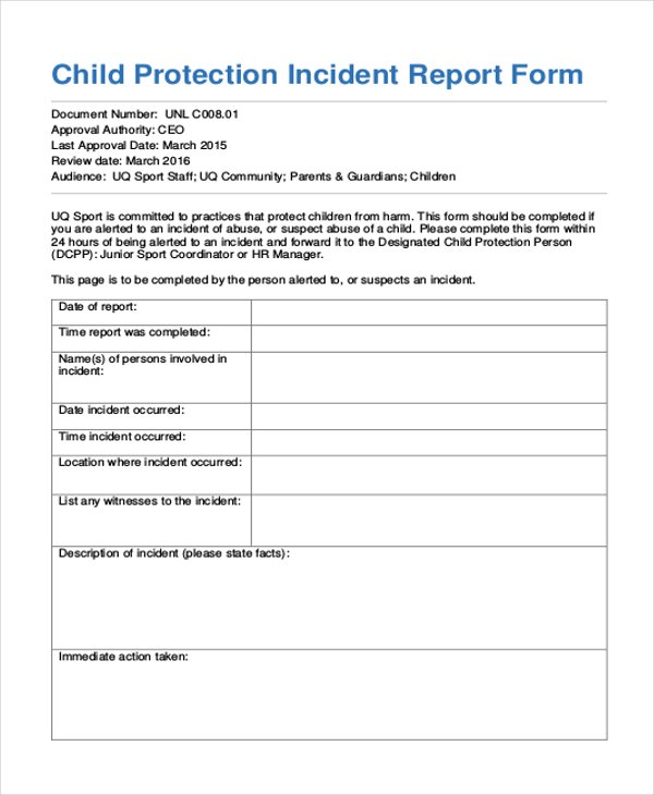 child protection incident report form