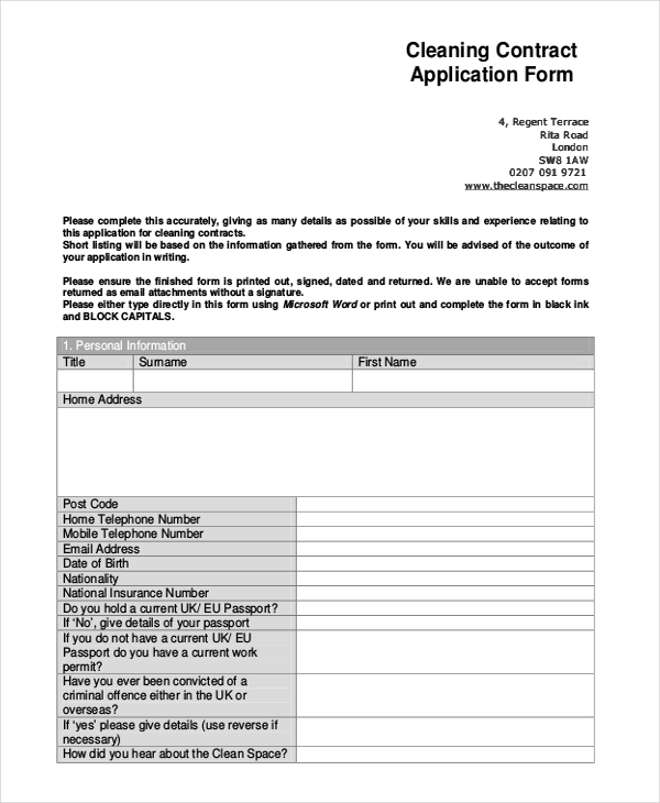 example of a cleaning contract
