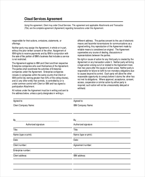 cloud service level agreement