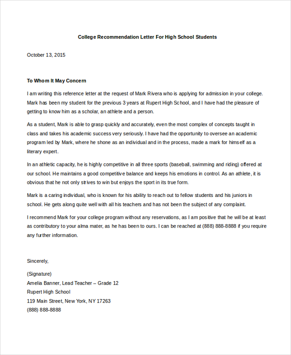 FREE 8+ Sample College Letters of Recommendation in PDF | MS Word
