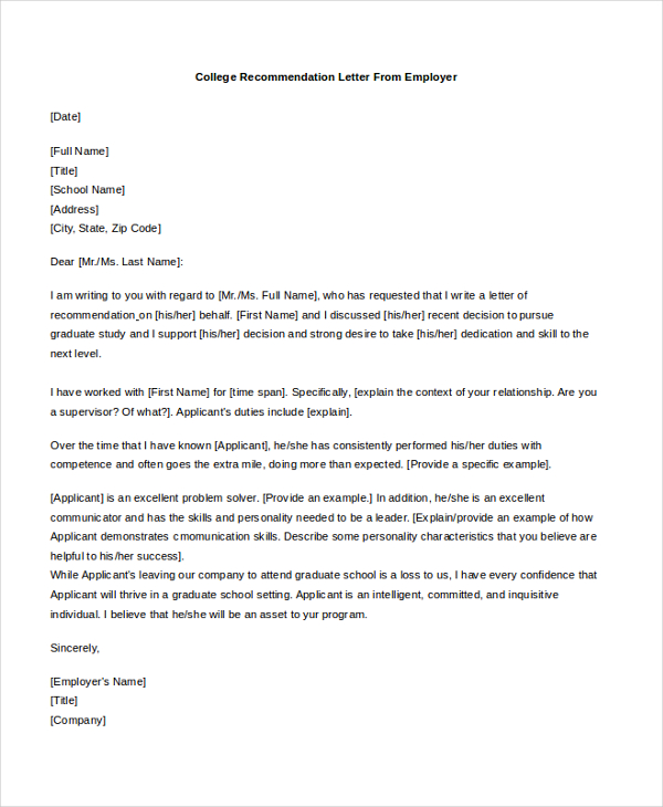 Sample Of College Recommendation Letter Collection Letter Template 