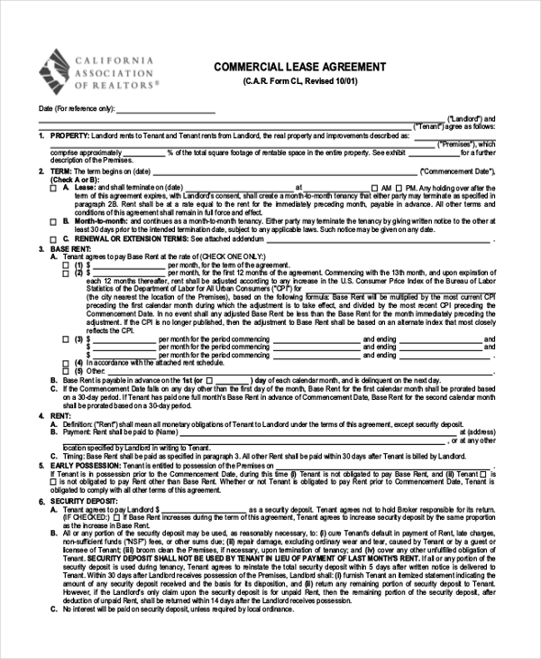 commercial lease agreement form