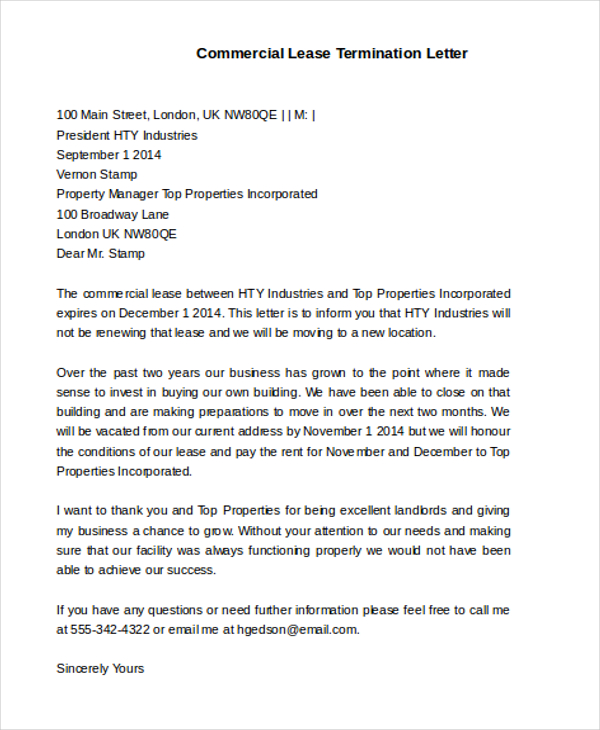 Business Contract Termination Letter Template Uk Download