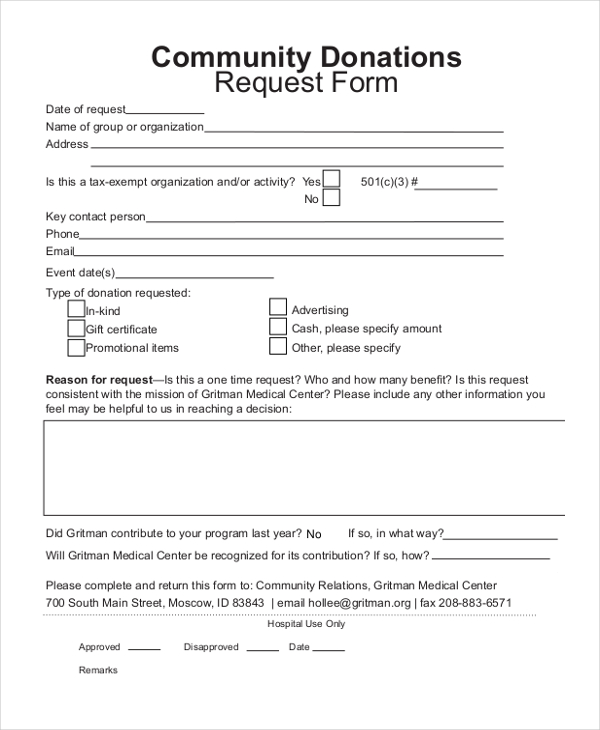 community donations request form