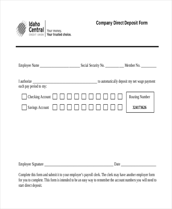 company direct deposit form