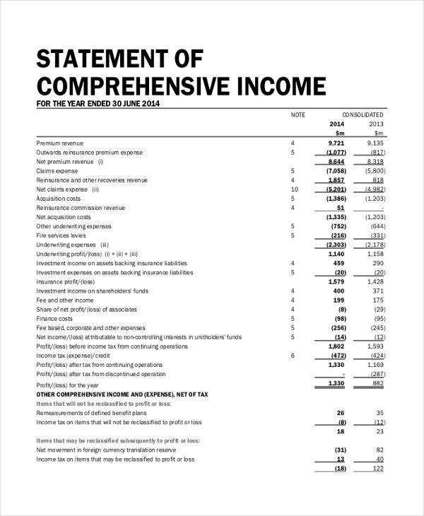 comprehensive income statement