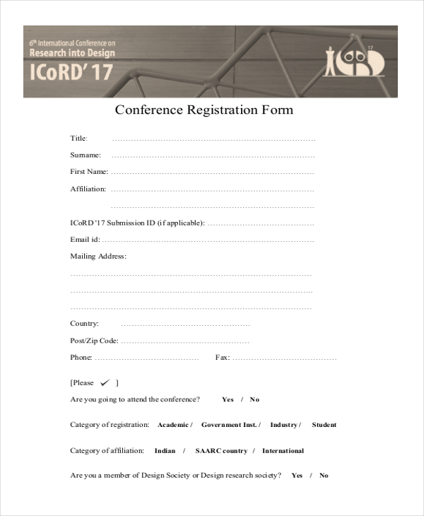 FREE 12+ Sample Registration Forms in PDF MS Word Excel