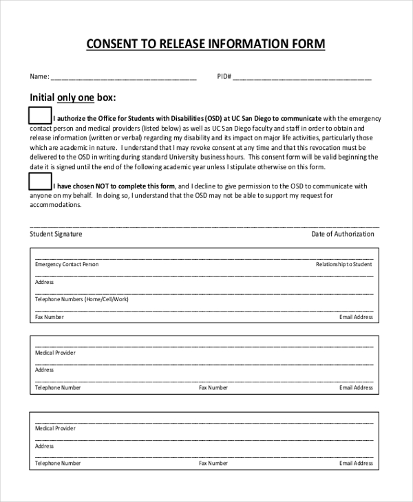 consent to release information form