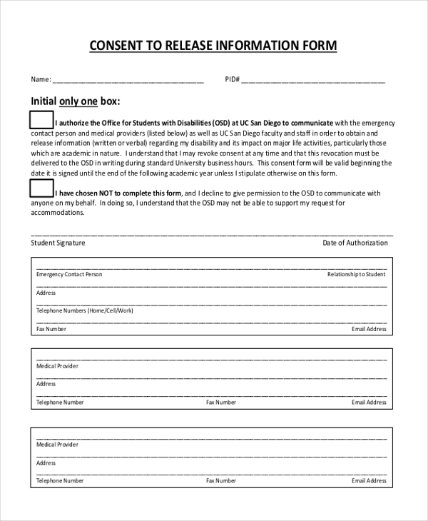 Mental Health Printable Release Of Information Form 2065