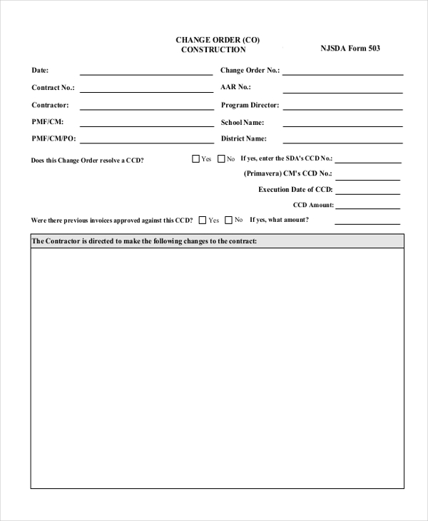 Contractor Free Printable Construction Change Order Forms