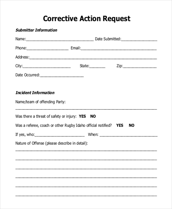 corrective action request form