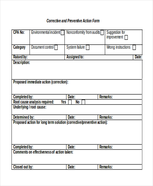 FREE 10 Sample Corrective Action Forms In PDF MS Word Excel