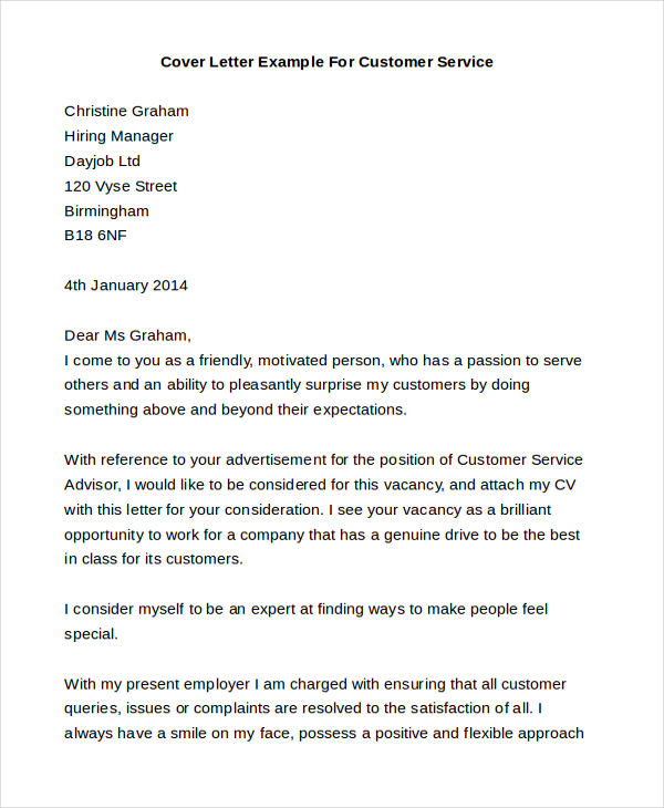 cover letter example for customer service1