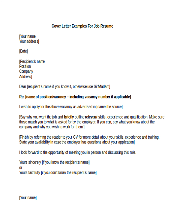 short cv cover letter