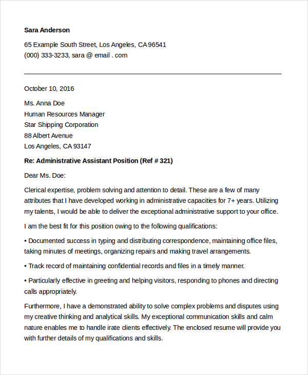 Resume Cover Letter For Administrative Assistant from images.sampleforms.com