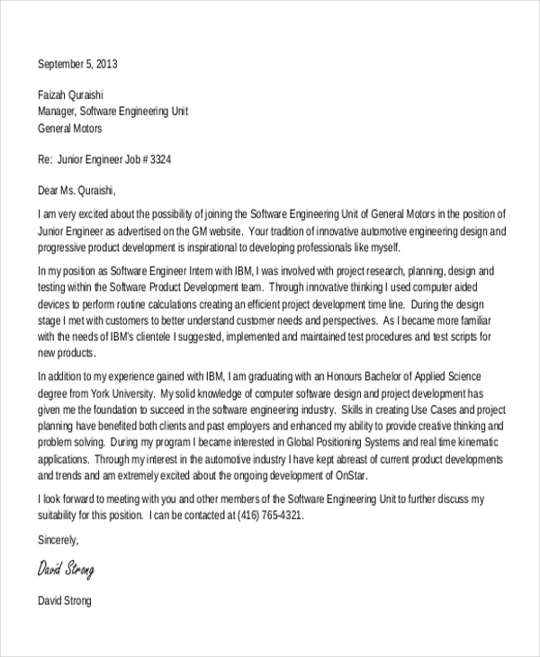 sample cover letter for computer science internship