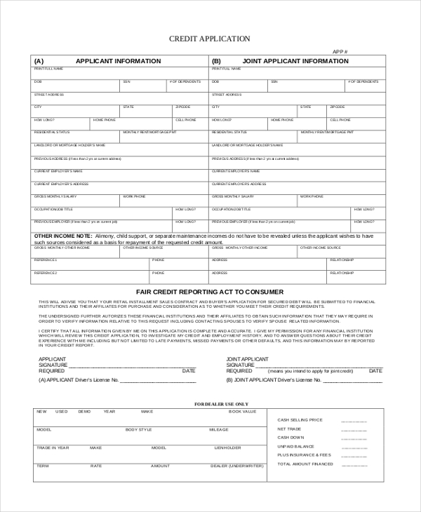 Free 13 Sample Credit Application Forms In Pdf Ms Word Excel 1643