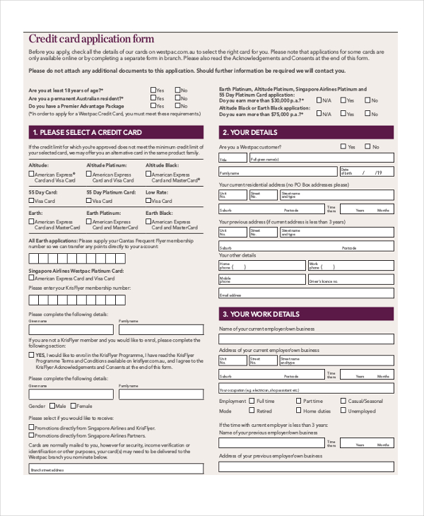 application for credit cards