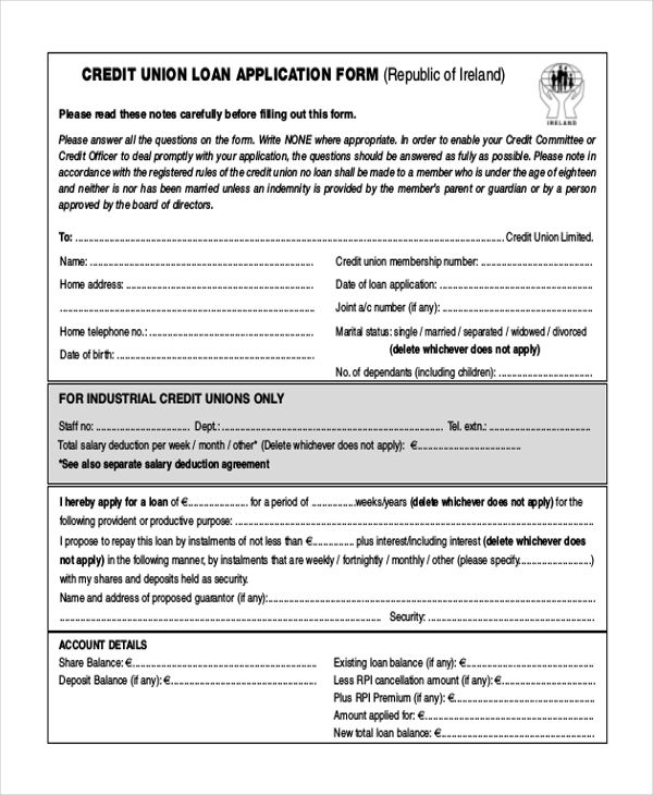 credit union auto loan application form