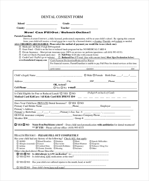 Printable Dental Consent Forms