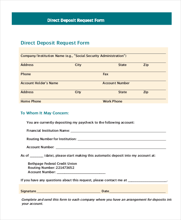 FREE 12+ Direct Deposit Form Samples in PDF | MS Word | Excel