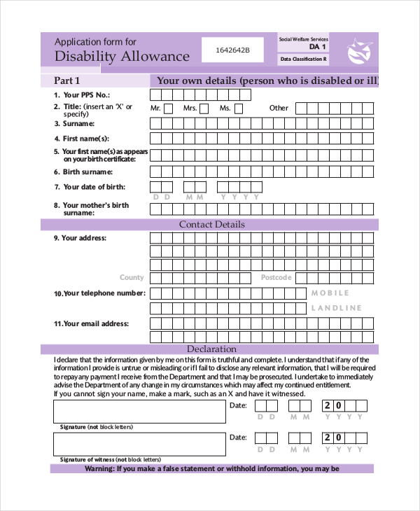 Disability Living Allowance Form 