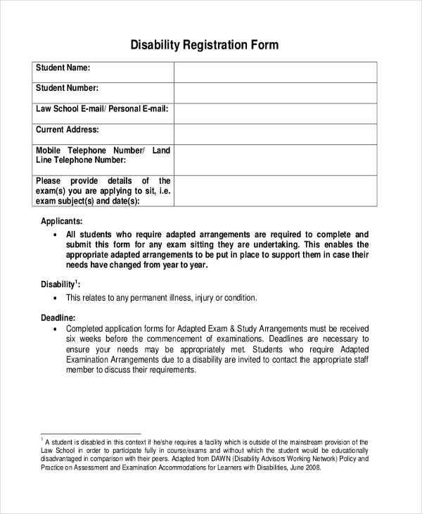 disability registration form