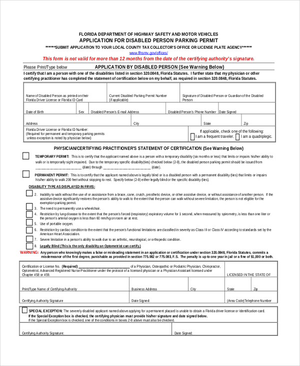 disabled parking permit form