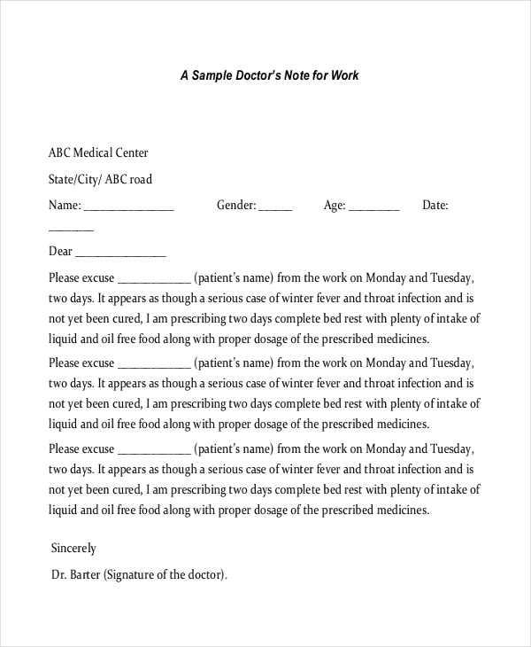 Doctors Note Template For Work from images.sampleforms.com