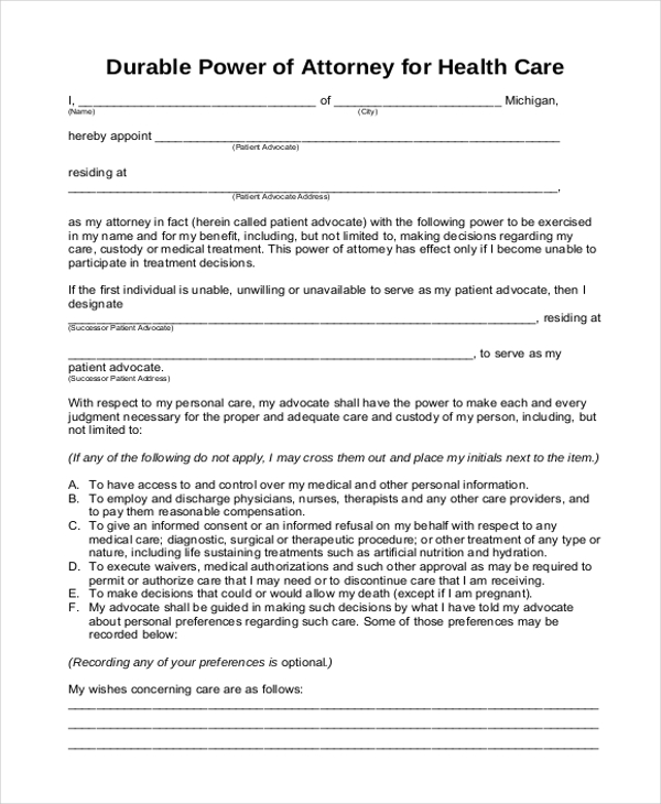 FREE 11 Sample Durable Power Of Attorney Forms In PDF MS Word