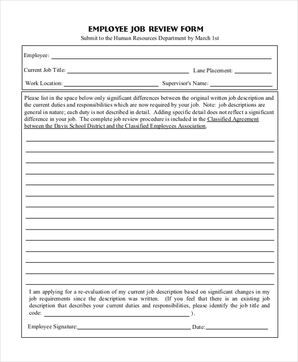 employee job review form