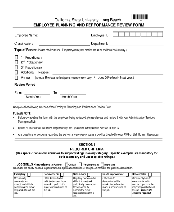 employee plan and performance review form