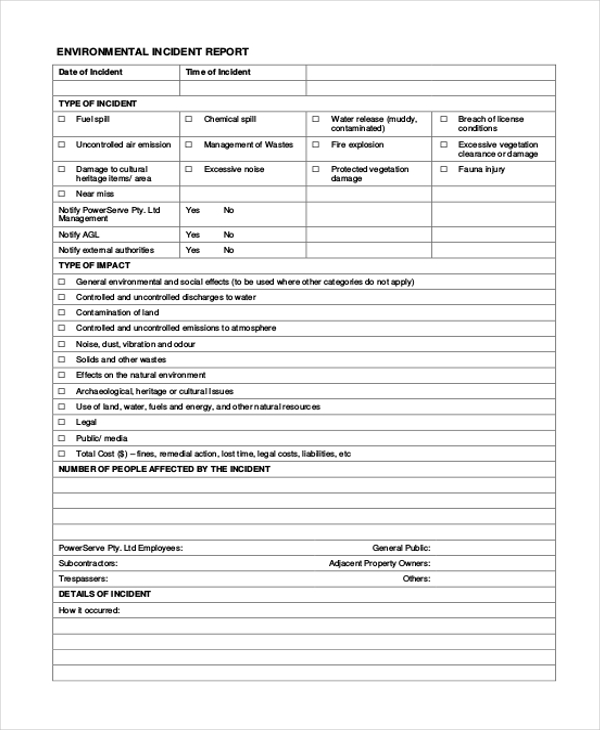 General Incident Report Form Template