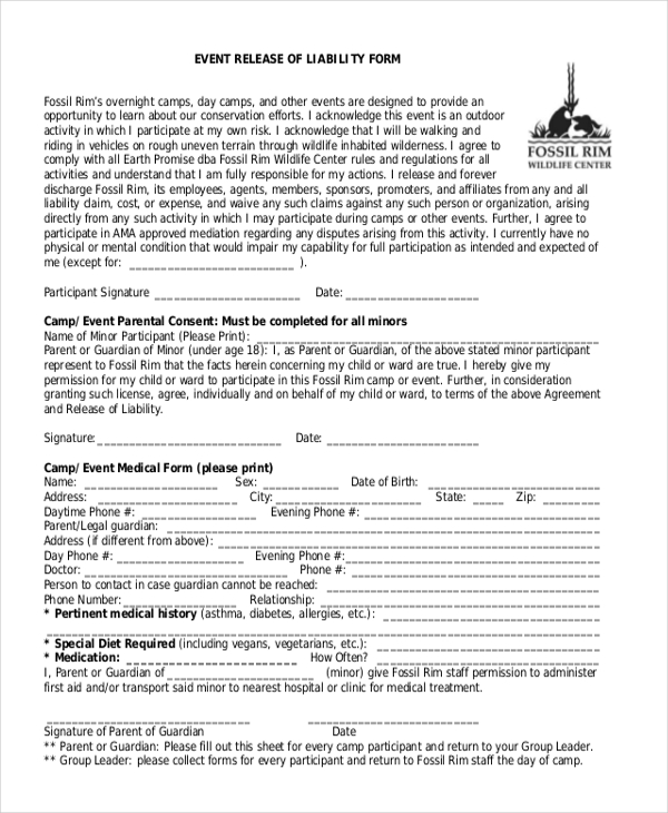 event release of liability form