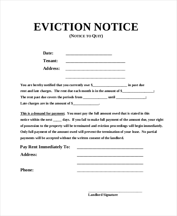 FREE 8 Eviction Notice Forms Samples In MS Word PDF