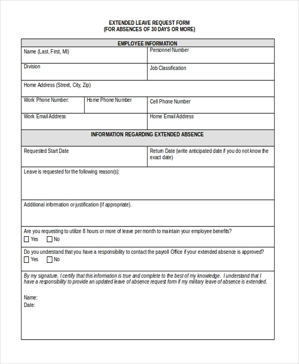 Leave Request Form Template Excel Free Samples Examples Format 
