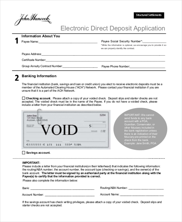electronic direct deposit application form